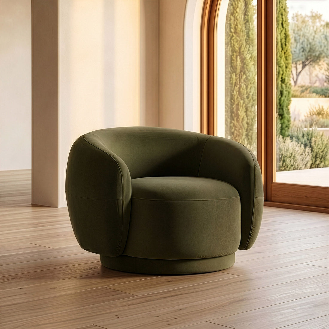 Green Swivel Accent Chair, Modern Round Arm Living Room Chair