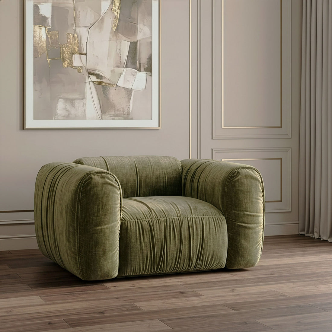 Olive Green Lounge Chair, Modern Oversized Square Arm Accent Chair