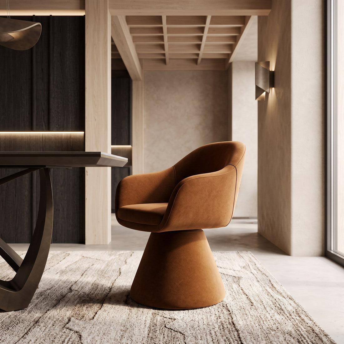 Swivel Dining Chair, Modern Upholstered Kitchen Chair with Iron Frame