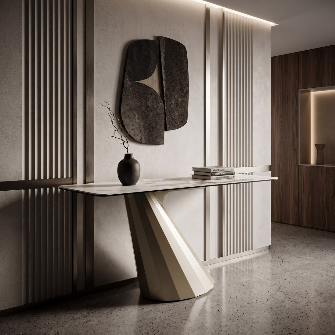 Ceramic Top Console Table, Modern Brass Pedestal Entryway Table