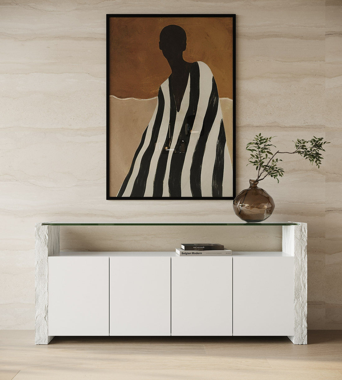 White Buffet Cabinet with Glass Top, Modern Sideboard with Soft Close Doors
