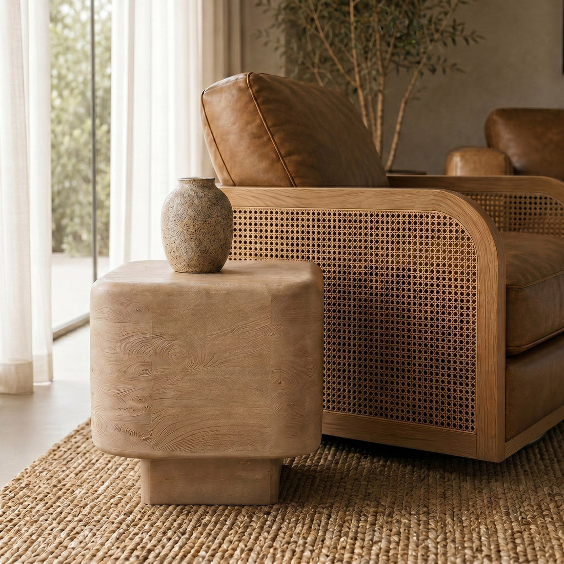 Square Mango Wood End Table, Rustic Modern Block Side Table