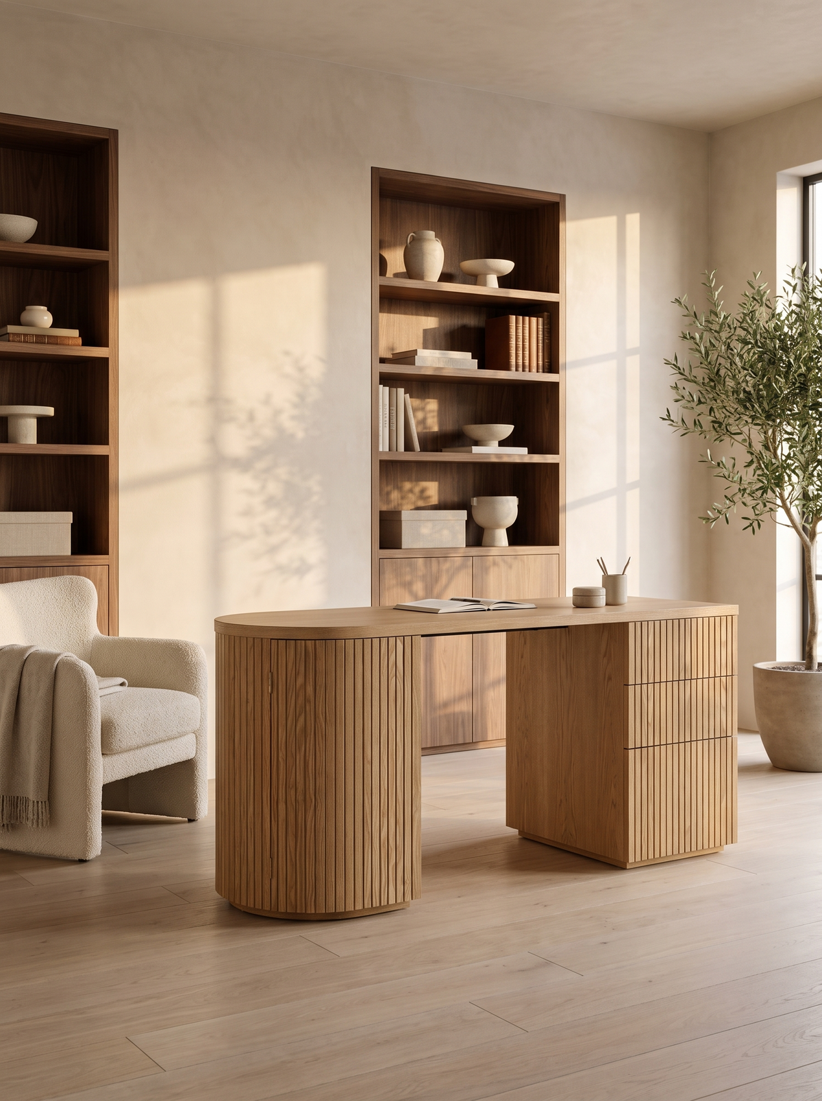 Natural Ash Writing Desk in a styled room