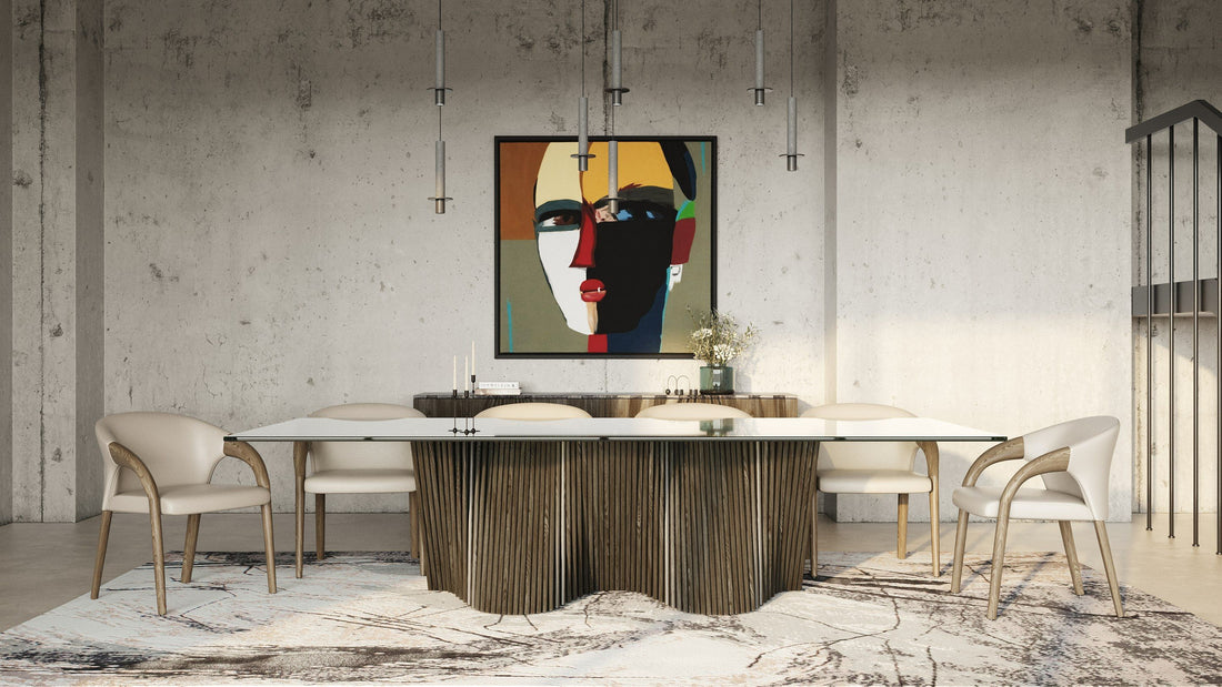 Glass Top Dining Table, Modern Rectangular Table with Solid Ash Base