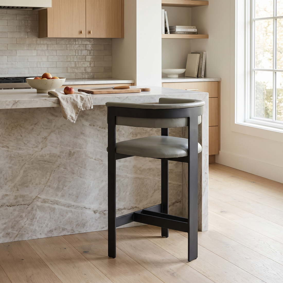 Faux Leather Counter Stool, Modern Round Back Counter Height Chair