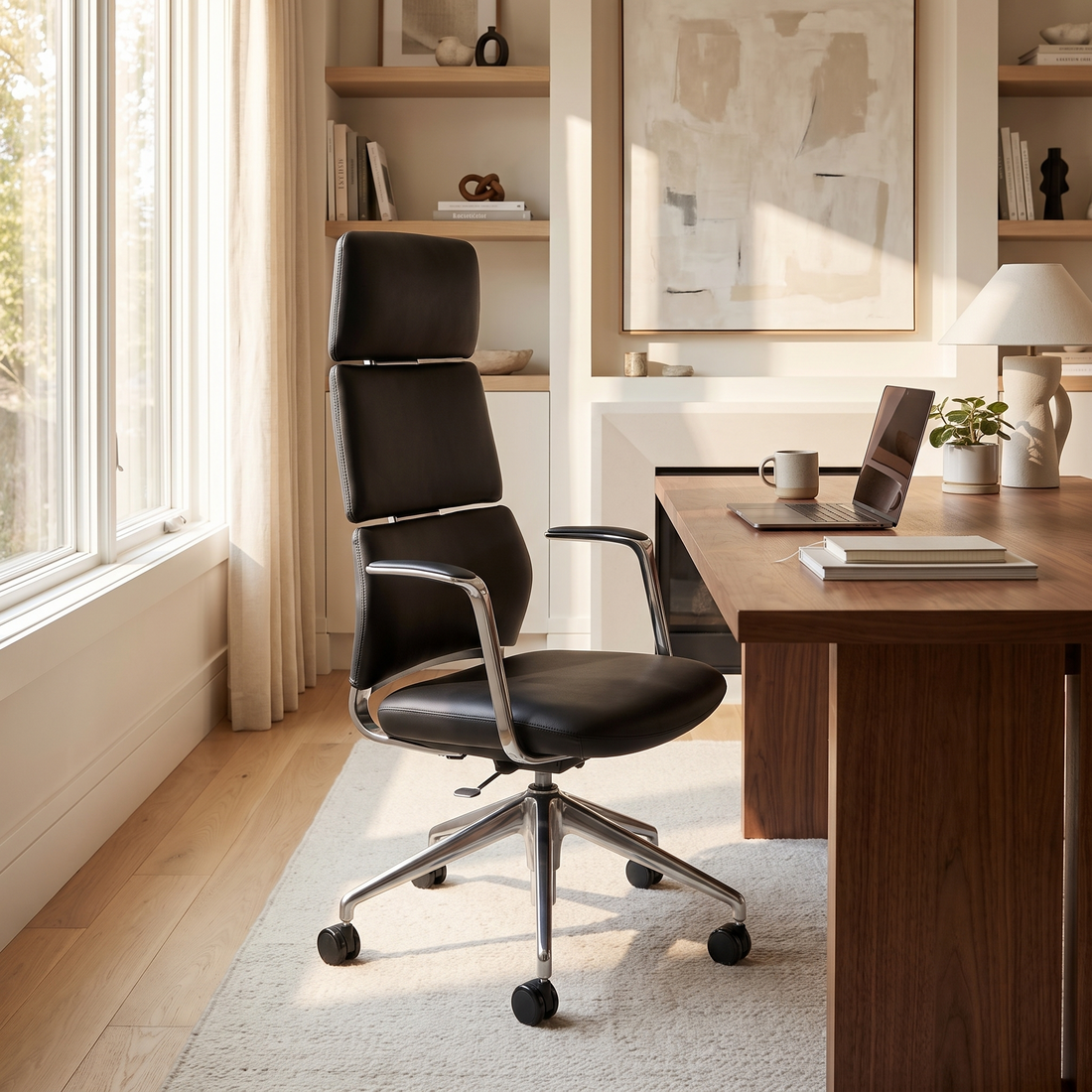 Black Vegan Leather Executive Office Chair, High Back Swivel Desk Chair