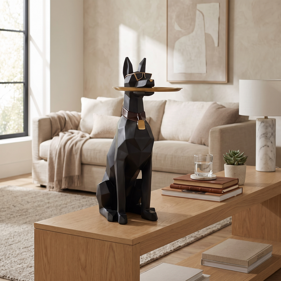 Black and Gold Dog Sculpture, Modern Decorative Statue for Home Decor