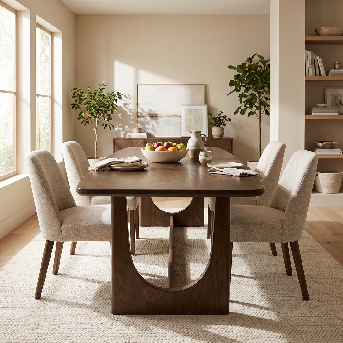 Walnut Trestle Dining Table, Large Modern Rectangular Kitchen Table