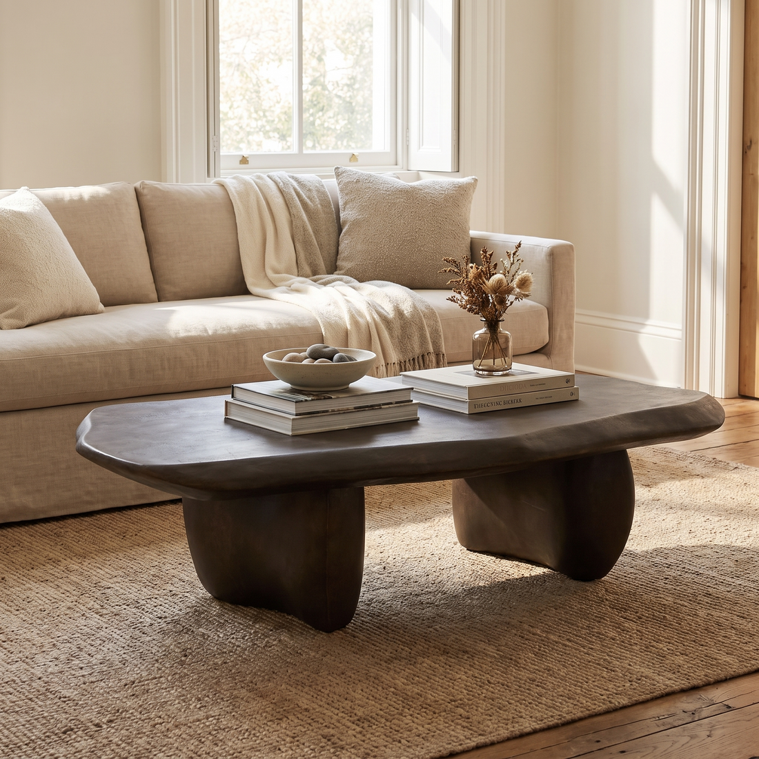 Organic Shape Coffee Table, Modern Brown Free Form Living Room Table