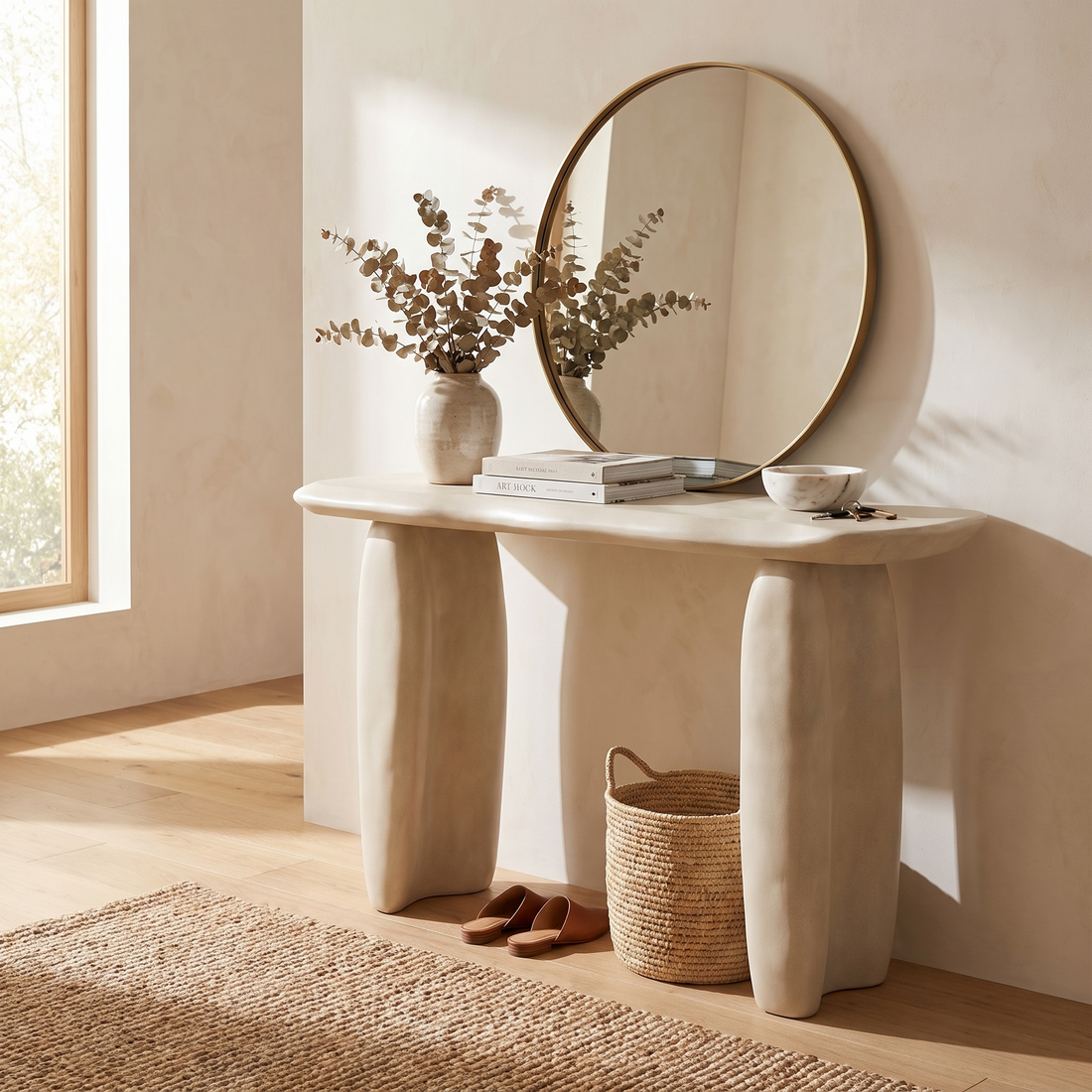 Sand Concrete Console Table, Modern Organic Entryway Table