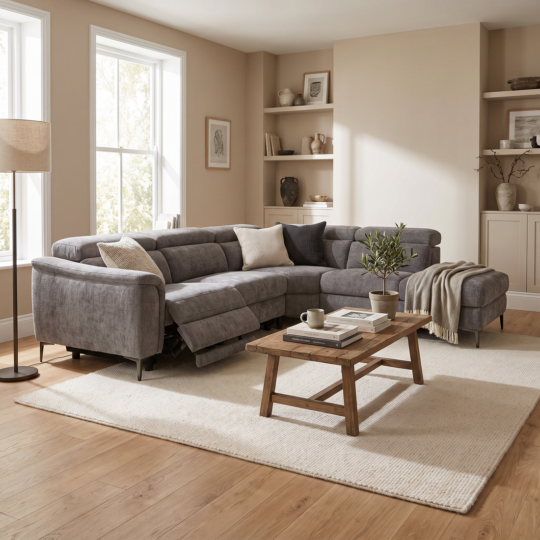 Sleeper Sectional with Power Recliner, Grey Pull Out Sofa Bed Couch