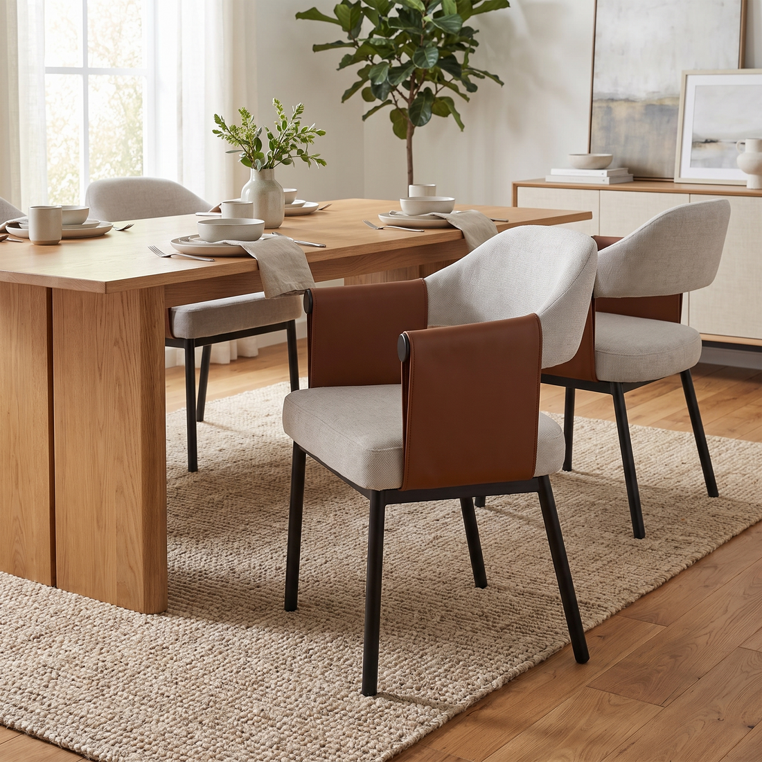 Black Iron Frame Dining Chair, Modern Upholstered Dining Arm Chair
