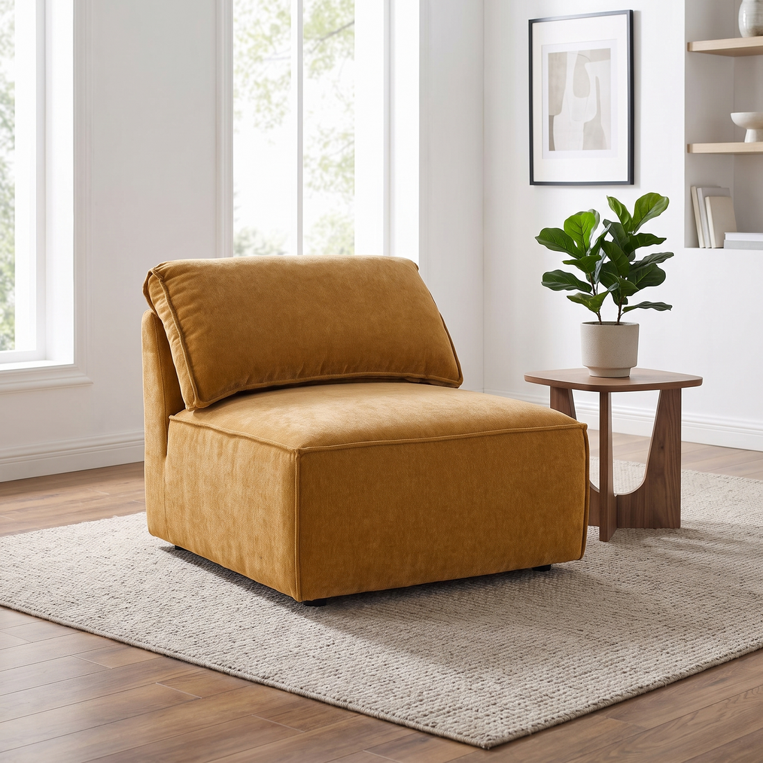 Armless Modular Sofa Seat, Modern Fabric Sectional Add On Chair