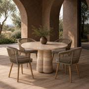 Round Concrete Dining Table, Faux Travertine Pedestal Kitchen Table