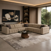 Beige Leather Reclining Sectional Sofa, L Shaped Power Recliner Couch