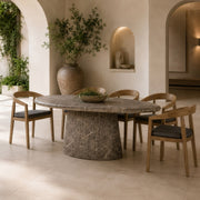 Oval Faux Marble Dining Table, Modern Concrete Pedestal Table