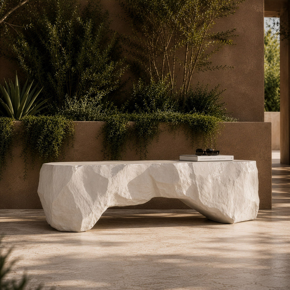 Cream Concrete Bench, Modern Indoor Outdoor Entryway Bench