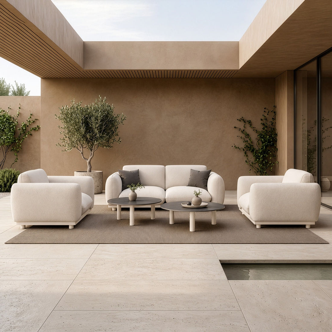 Outdoor Patio Conversation Set, Grey Loveseat and Chairs with Tables