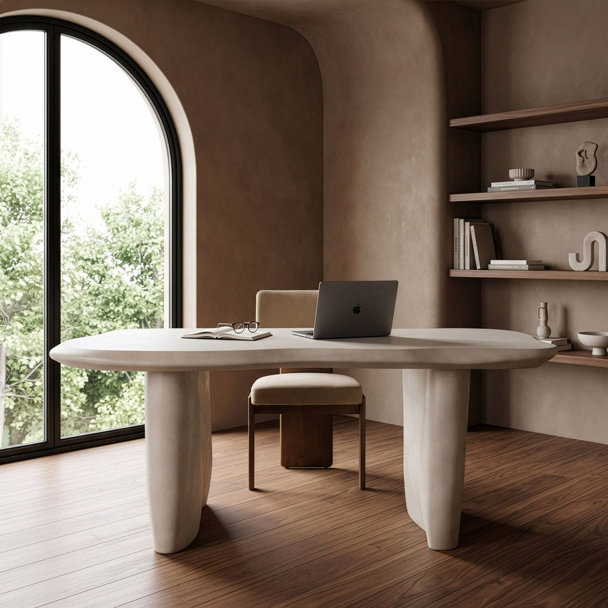 Beige Concrete Dining Table, Free Form Organic Indoor Outdoor Table