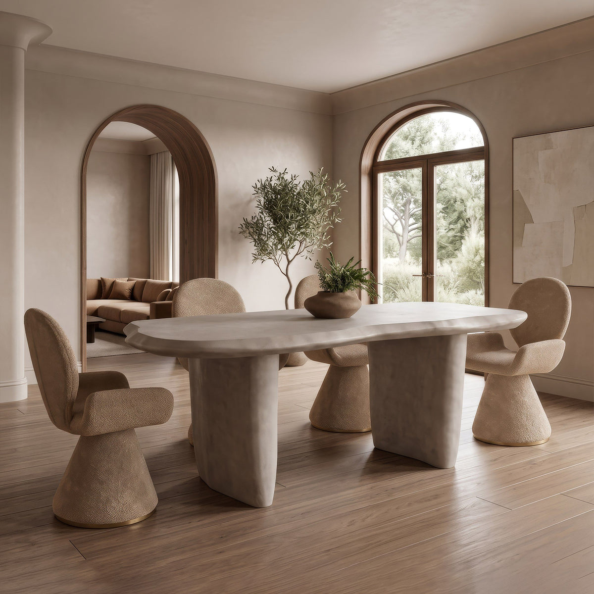 Beige Concrete Dining Table, Free Form Organic Indoor Outdoor Table