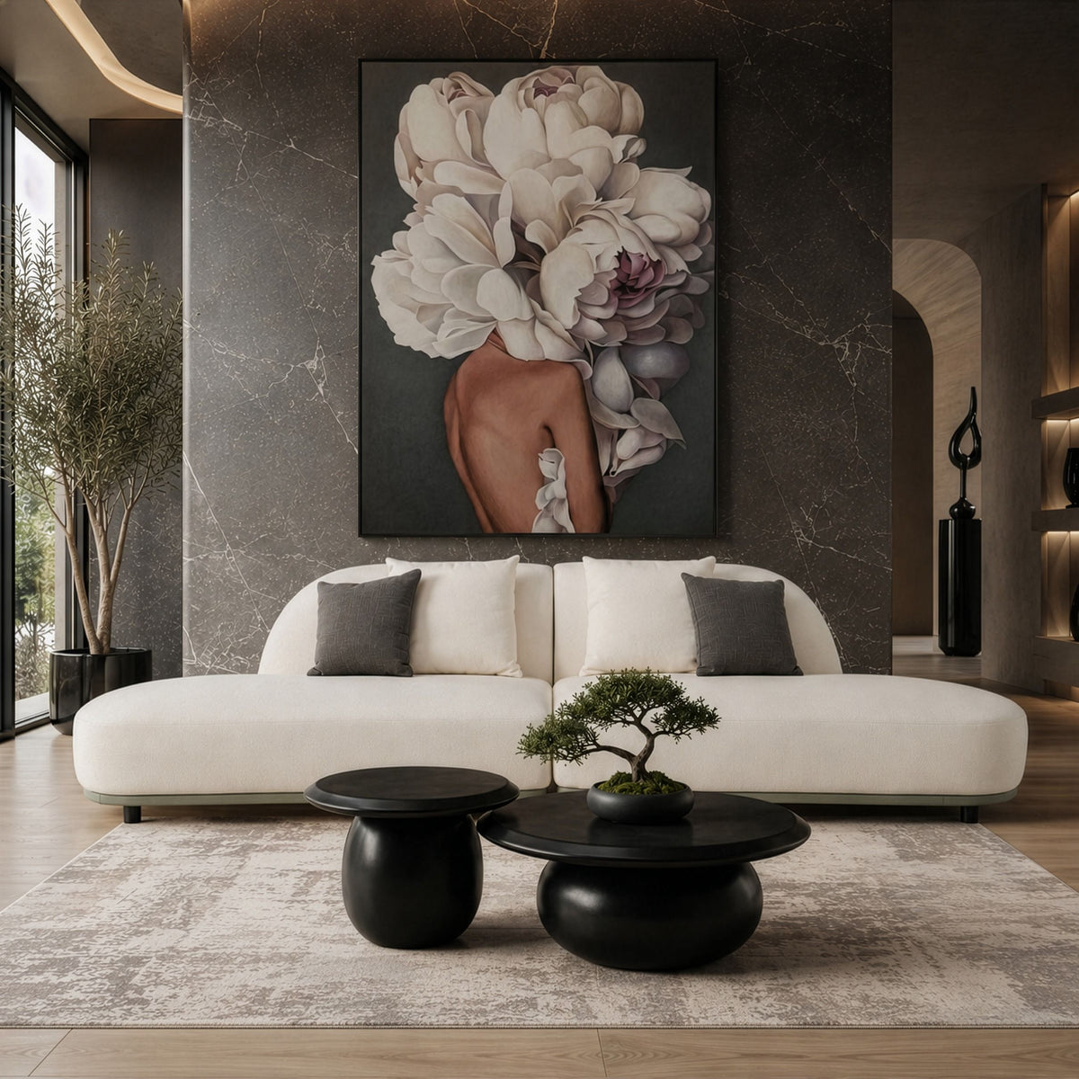 Off White Curved Sectional Sofa, Contemporary Armless Crescent Couch