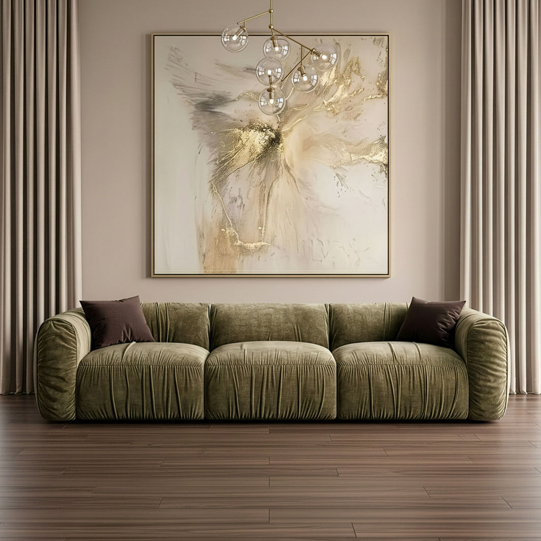 Olive Green Modular Sofa, Modern Deep Seat Square Arm Couch