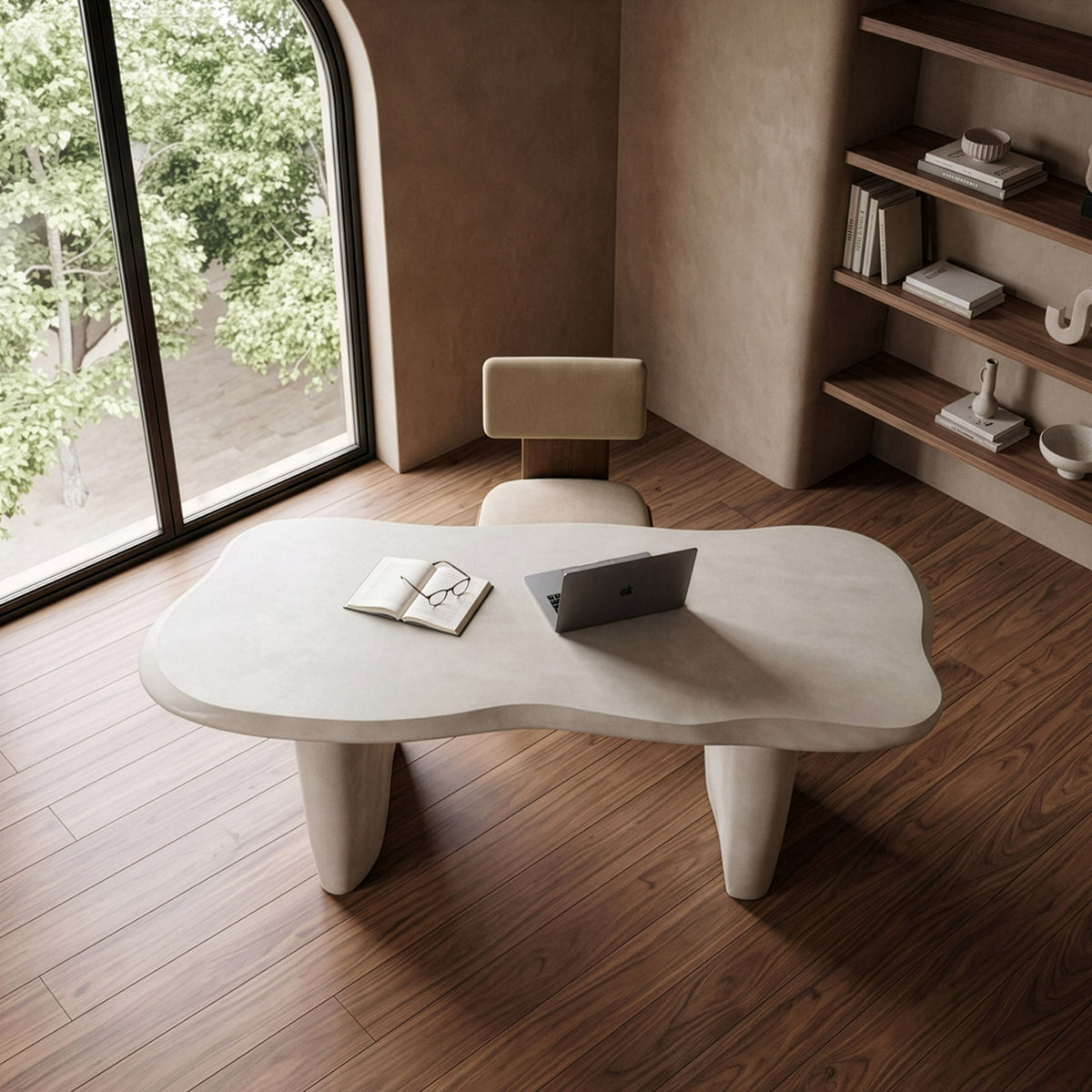 Beige Concrete Dining Table, Free Form Organic Indoor Outdoor Table