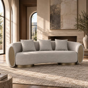 Striped Fabric Sofa, Modern Round Arm Couch with Brass Accents