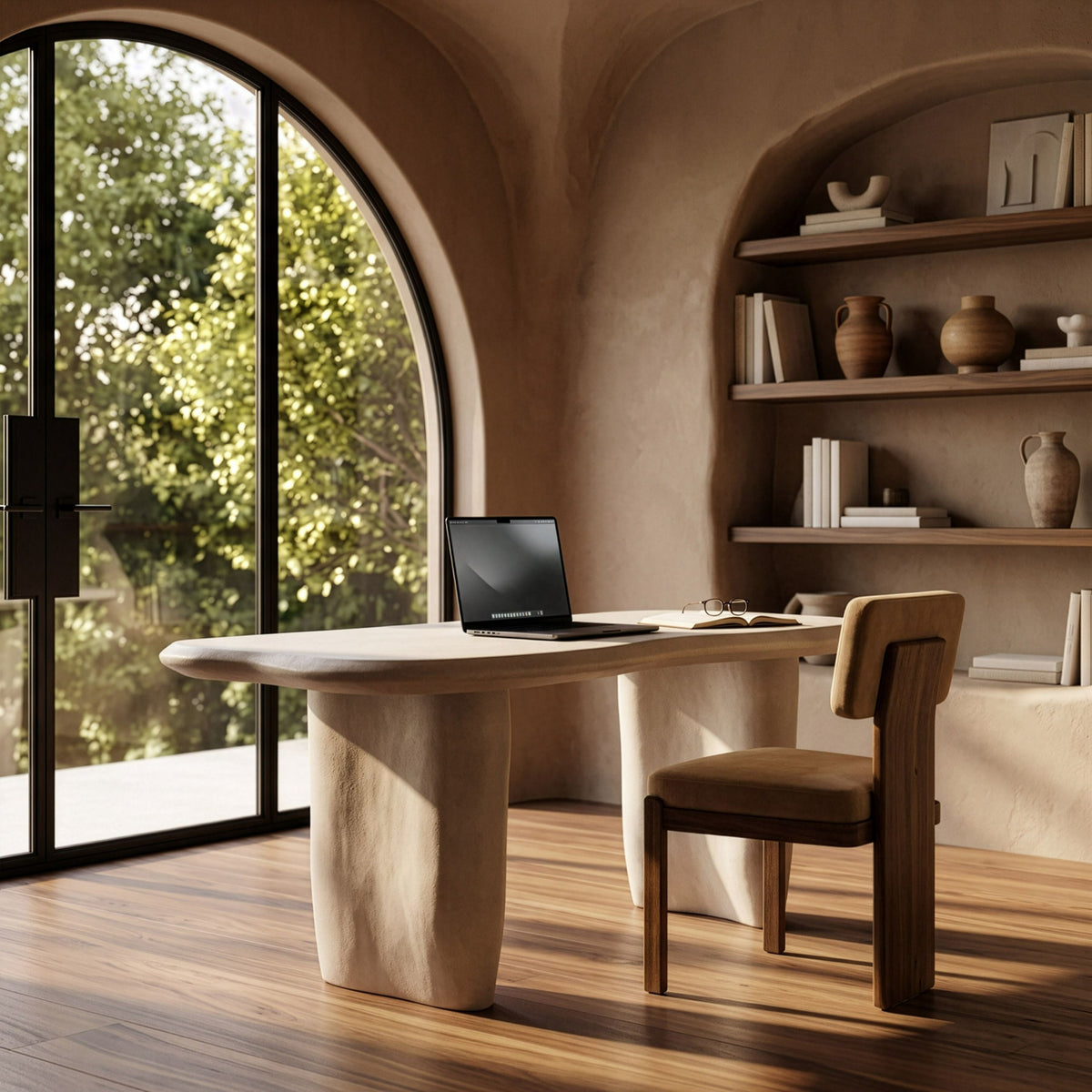Beige Concrete Dining Table, Free Form Organic Indoor Outdoor Table