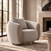 Striped Swivel Accent Chair, Modern Round Arm Chair with Brass Accents