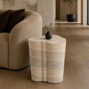 Faux Travertine End Table, Modern Concrete Drum Side Table