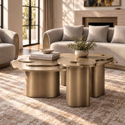 Brass Nesting Coffee Table Set, Modern Cast Iron Coffee and End Table