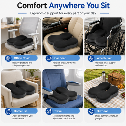 Bloomorix™ Premium Memory Foam Seat Cushion – Non-Slip Comfort Support
