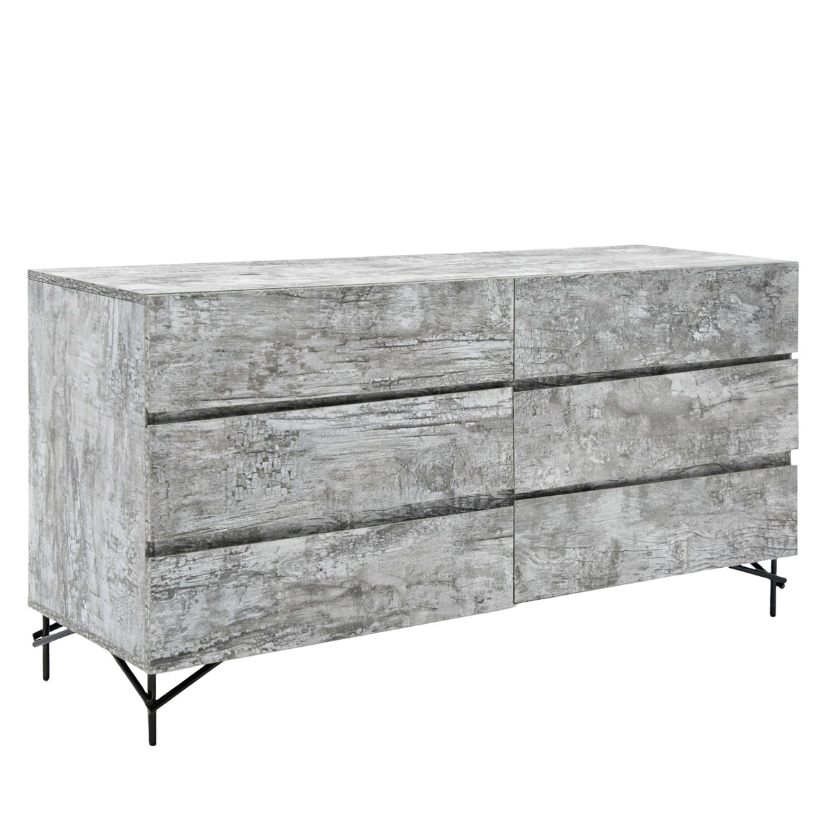 Beige Low Profile Bedroom Set, Upholstered Bed with Grey Textured Dresser