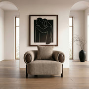 Tan Fabric Accent Chair, Modern Round Arm Lounge Chair with Wood Accents