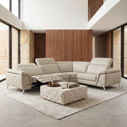 Light Grey Leather Power Reclining Sectional, Italian L Shaped Recliner Couch