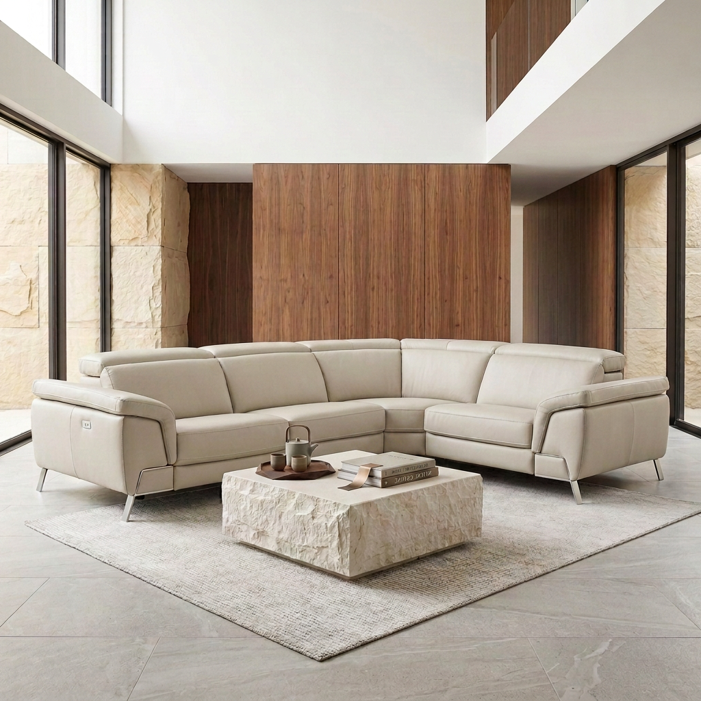 Light Grey Leather Power Reclining Sectional, Italian L Shaped Recliner Couch