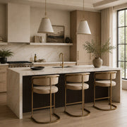 Brown Bucket Seat Counter Stool, Modern Bar Stool with Brass Base
