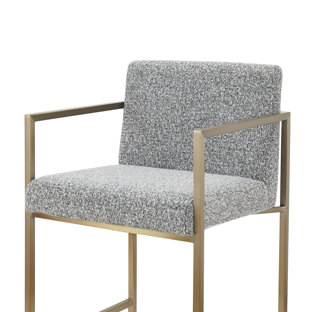 Gray Fabric Counter Stool, Cross Back Chair with Antique Brass Legs