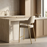 Beige Counter Height Bar Stool, Upholstered Counter Chair with Brass Frame
