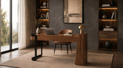 Walnut Writing Desk with Drawers, Modern Home Office Desk