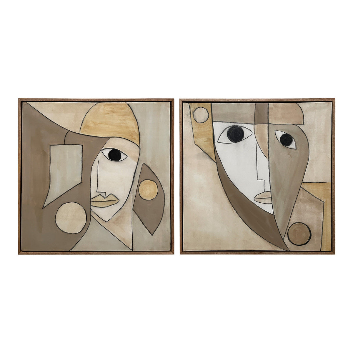 Hand Painted Framed Wall Art, Large Square Modern Painting Pair