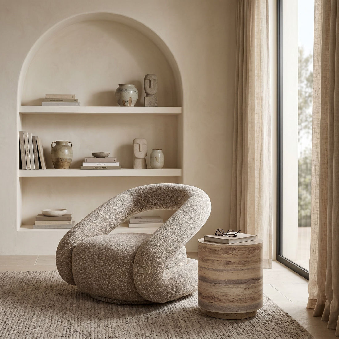 Beige Swivel Accent Chair, Oversized Modern Living Room Chair