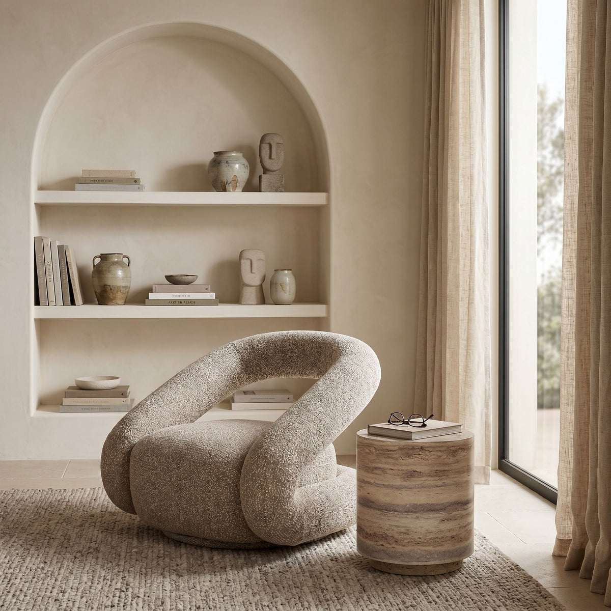 Beige Swivel Accent Chair, Oversized Modern Living Room Chair