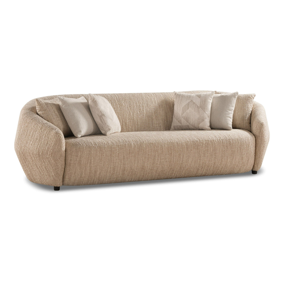 Beige Patterned Sofa, Extra Long Curved Arm Couch