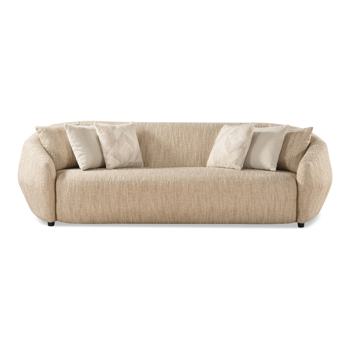 Beige Patterned Sofa, Extra Long Curved Arm Couch