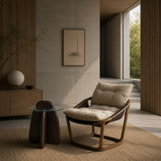 Beige and Brown Accent Chair, Modern Ash Wood Frame Lounge Chair