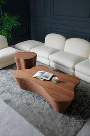 Freeform Walnut Finish Coffee Table, Organic Modern Living Room Table
