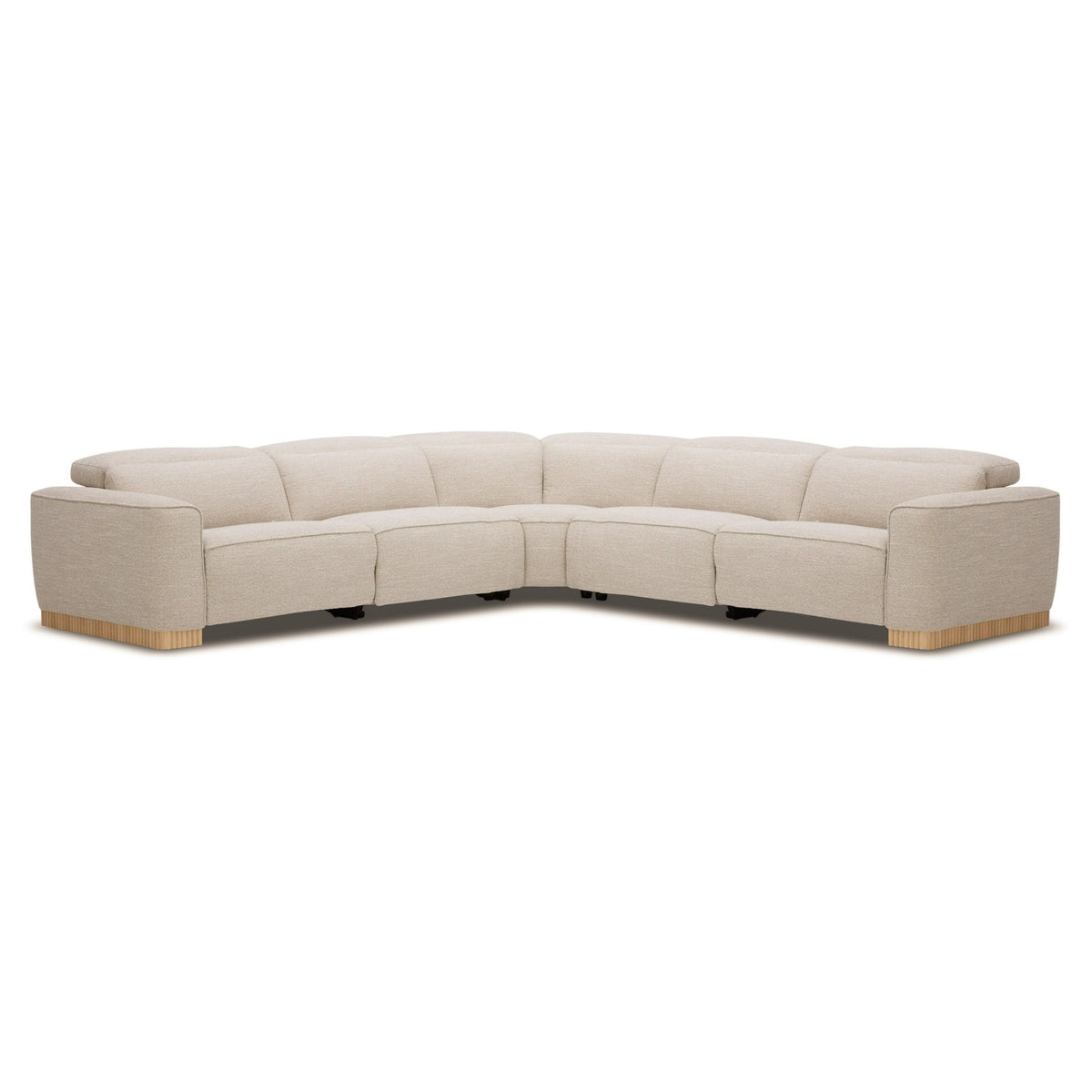 Power Reclining Sectional Sofa, Beige Fabric L Shaped Couch with Headrests