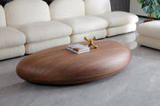 Oval Coffee Table, Modern Walnut Finish Low Block Base Table
